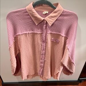 Pink Button-Up Shirt Hem & Thread